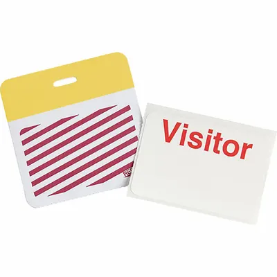 BRADY Card Clip On Badge: Visitor, Vinyl, White, 2 in Card Ht, 3 in Card Wd - Clip-On ID Badges