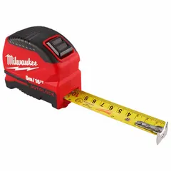 This 16 ft / 5 m tape measure features a metal/stainless steel blade with 1/16 in graduations and Metric/SAE markings. It has a manual lock, nonmagnetic single hook tip, and is tether ready. Suitable for linear measurements in construction, maintenance, and other general measuring tasks.