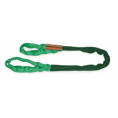 Polyester eye round sling with polyester sleeve and nylon cover, 6 ft length. Designed for lifting and rigging in industrial settings where abrasion resistance is required. Suitable for vertical, choker, and basket hitches.