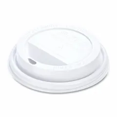 Polystyrene sip-through lid for hot or cold beverages. Non-vented, non-reclosable, and non-recyclable. Pack of 1,000. Fits cup number 316JZ-00055. Commonly used in foodservice and takeaway operations.