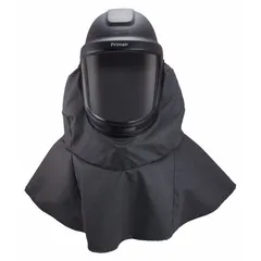 This universal-size hard hat with coated visor and shroud is a replacement accessory for powered air-purifying respirator (PAPR) systems. It provides head, face, and respiratory protection in industrial environments where airborne hazards are present.