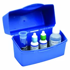 This kit measures total hardness in water, detecting calcium and magnesium ions. Range is 4 to 200 ppm with 4 ppm sensitivity. Includes 15 mL Hardness Reagent #5 for 50 tests. Used for monitoring water quality in industrial systems such as boilers and cooling towers.