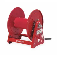 This bench-mounted cord storage reel from REELCRAFT accommodates up to 425 ft of 16/3 cord, or alternatively 175 ft of 12/3 cord or 140 ft of 10/3 cord. It is designed for organizing and storing electrical extension cords in workshops and maintenance facilities, reducing tangles and trip hazards