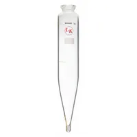 Colorless glass centrifuge tube with conical bottom, 14 mm body diameter, 203.2 mm overall height. Graduated for volume measurement and includes a closure. Suitable for laboratory centrifugation and sample preparation