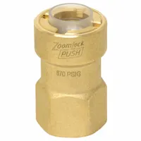 This brass push-to-connect adapter fitting connects 1/4 in OD tubing to a UNF threaded port. It is removable and suitable for pneumatic, hydraulic, or instrumentation systems requiring leak-free connections