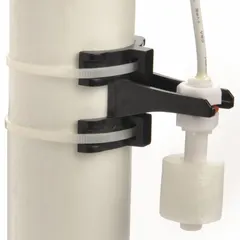 Vertical float sensor for liquid-level alarms, designed for potable water media. Features automatic operation and NEMA 4X / IP65 enclosure rating. Suitable for high-level detection in water tanks or sumps to trigger an alarm when water reaches a preset level.
