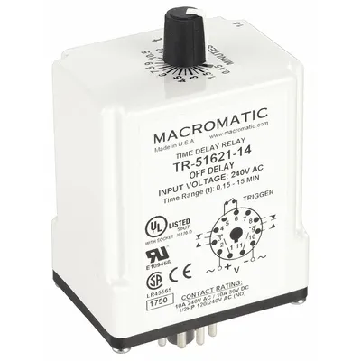 MACROMATIC Single Function Time Delay Relay: Socket Mounted, 240V AC, 10 A - Socket-Mounted Relays