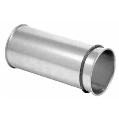 Steel coupler for connecting two sections of 18-inch diameter ductwork in ventilation or dust-collection systems. Features 18-inch inlet and outlet diameters with a 10 7/8-inch overall length. Designed for quick assembly without welding, providing a secure joint for industrial air movement applications.
