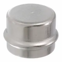 This press-fit cap is used to seal the end of a 2 in CTS stainless steel press-fit pipe in potable water systems. It features an EPDM seal for leak-tight closure and is suitable for residential and commercial plumbing applications