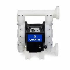 This GRACO electric diaphragm pump features a polypropylene housing with 1 1/2 in flange connections. It operates at 380-480V AC and includes Santoprene check valves and seat material. Suitable for fluid transfer in industrial applications such as chemical processing and water treatment.