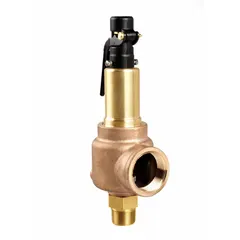 ASME Section VIII steam pressure relief valve with bronze body and MNPT x FNPT connections. Rated for maximum operating pressure of 364 psi. Used in industrial boiler and pressure vessel systems to automatically release steam or gas when set pressure is exceeded.