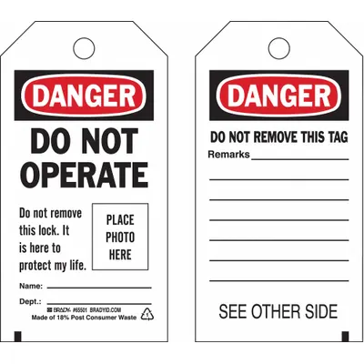 BRADY 65501 Danger Do Not Operate Polyester Tag with Write-On Surface - Safety