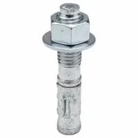Steel wedge anchor for heavy-duty fastening into solid concrete. 5/8" diameter, 3-1/2" overall length, 5/8"-11 thread size. Zinc-plated finish. Supplied in a 10-pack. Used for securing structural steel, machinery bases, and racking systems