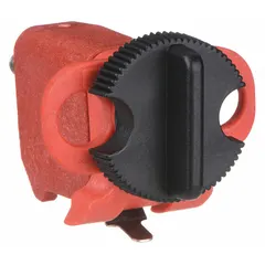 Clamp-on lockout device for 120/277V AC push-button circuit breakers. Supplied in a 6-pack. Used to secure breakers in the off position during maintenance, preventing accidental re-energization. Does not include a cable tie slot.