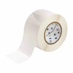 Thermal transfer precut label roll with acrylic permanent adhesive. Each roll contains 3,000 labels measuring 2 in x 3 in. Compatible with i6100 printer series. Used for industrial identification and tracking of assets, cables, and equipment.