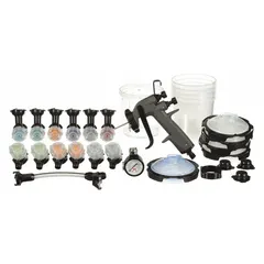 This 3M HVLP spray gun is constructed from composite material and features a 1/4 in BSP air inlet compatible with BSP/NPS threads. It includes both pressure and gravity atomizing heads, enabling a spray pattern range of 1/2 in to 13 in for applying paints and coatings in finishing applications.