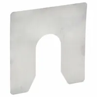 Untabbed slotted shim made from 18-8 stainless steel with a silver finish. Measures 6 inches by 6 inches with a thickness of 0.003 inches. Trade Size E. Width and length tolerances of +/-0.015 inches; thickness tolerance of +/-0.00015 inches. Pack of 20. Used for precision alignment and gap filling in machinery where the slot allows installation without full disassembly