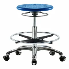 APPROVED VENDOR Polyurethane Lab Stool, 13" Seat, 19 1/4"-27" Height, Aluminum Base, 5 Casters, Foot Support