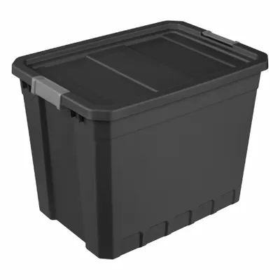 STERILITE Storage Tote: 27 gal, 25 3/4 in x 18 3/8 in x 19 3/8 in, Black Body - Colored Totes with Latch-On Lids