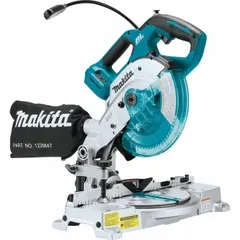 This cordless miter saw features a 6-1/2 in blade diameter with a 5/8 in arbor and a maximum blade speed of 5,000 RPM. Designed for precise crosscuts and miter cuts in wood, trim, and molding, it is suitable for job sites requiring portability and accuracy. Tool only; battery and charger sold separately.