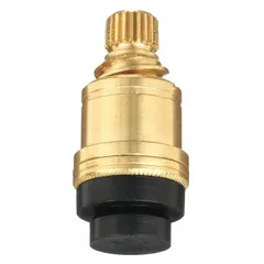 This brass compression faucet cartridge is designed for hot water applications. It includes one stem and is compatible with the American Standard AB1953 series. Used to repair compression faucets by replacing worn stems to stop leaks and restore proper valve operation.