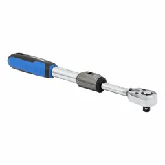 Reversible ratchet with chrome finish and 5° minimum arc swing. Overall length of 13 1/2 inches. Suitable for tightening and loosening fasteners in confined spaces, such as automotive repair and machinery maintenance.