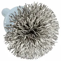 Crimped stainless steel flared brush for light cleaning and deburring on stainless steel surfaces. Prevents contamination during weld cleaning, surface preparation, and finishing. 1 1/2 in diameter, 0.02 in fill diameter, 1/4 in shank.