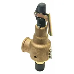 ASME Section I steam pressure relief valve with 1/2 in MNPT x 3/4 in FNPT connections. Bronze body construction. Maximum operating pressure 264 psi. Used for overpressure protection in steam boilers and pressure vessels.