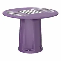 This cylinder base table features a 42-inch overall diameter and includes a game top. It accepts ballast for stability, making it suitable for break rooms, cafeterias, or outdoor break areas. Color: Indigo
