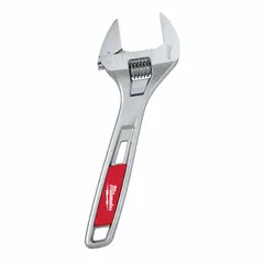 This 8-inch adjustable wrench from MILWAUKEE features a chrome finish and a jaw capacity of 1 1/2 inches. It is suited for general-purpose fastening tasks such as tightening or loosening nuts, bolts, and fittings in plumbing, mechanical repair, and maintenance applications.