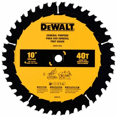DEWALT Circular Saw Blade: 10 in Blade Dia., 40 Teeth, 0.09 in Cut Wd, 5/8 in Arbor Size - Wood-Cutting Blades