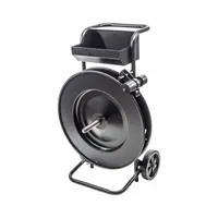 This strapping cart accommodates plastic and steel strapping with a maximum width of 1 inch. It is used in packaging and shipping operations to dispense strapping material efficiently