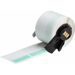 This precut label roll from Brady consists of 250 green matte vinyl labels, each 1 1/2 in x 1 1/2 in. Designed for use with the M710 printer series and M61-R4310 ribbon, it is suited for marking pipes, cables, and equipment in industrial settings.
