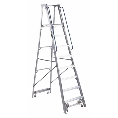 LOUISVILLE LADDER AP5008 8 ft Rolling Lightweight Aluminum Platform Stepladder - Rolling Lightweight Aluminum Platform Stepladders