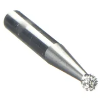 Double-cut ball bur with a 1" head diameter and 1/4" shank. Designed for material removal, shaping, and deburring on ferrous and non-ferrous materials. The ball shape enables concave cutting and contouring, while the double-cut geometry provides efficient stock removal and a smoother finish
