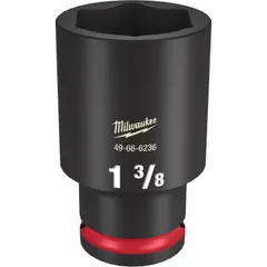 SAE 1-3/8 in 6-point deep impact socket with 1/2" drive and friction ring. Black Phosphate finish. For use with impact tools on fasteners in recessed or tight spaces.
