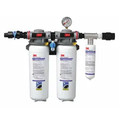 This multi-purpose water filter system reduces cysts using a prefilter wrap media. It has a flow rate of 5 gpm, NPT connections, an overall height of 18 inches, and a capacity of 70,000 gallons. The system includes three filters. Suitable for point-of-entry or point-of-use water treatment in commercial or industrial applications.