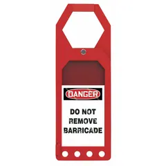 White single-part barricade tag, size #12, with legend printed on one side only. Supplied as 1 tag without fastener. Used for danger/do not remove applications such as lockout/tagout procedures to identify equipment under maintenance.