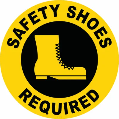 STRANCO Anti-Slip Floor Sign: Vinyl, Adhesive Sign Mounting, 17 in x 17 in Nominal Sign Size - Safety Shoes Required Floor Signs