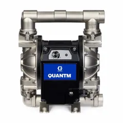 This GRACO electrically operated double diaphragm pump features a stainless steel housing and 1 1/2 inch NPT fluid connections. It is equipped with PTFE check valves and a stainless steel seat, suitable for transferring a variety of fluids in industrial settings.