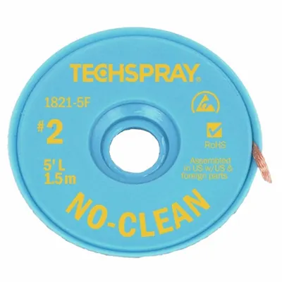 TECHSPRAY No-Clean Flux Desoldering Braid #2 0.055 in 5 ft - No-Clean Flux Desoldering Braids