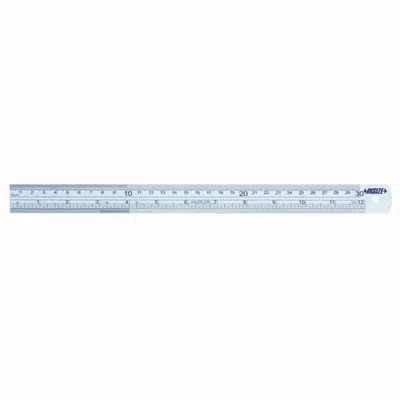INSIZE Steel Rule: 7110-500, 20 in / 500 mm, 0.05 in Thick, Black, Rigid - Stainless Steel Rulers