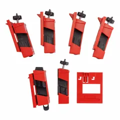 Clamp-on lockout device for securing circuit breakers rated 480/600V AC during lockout/tagout procedures. Supplied in a 6-pack. Does not include a cable tie slot.