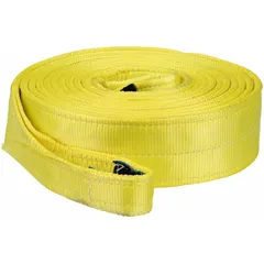 Heavy-duty tow strap made of 2-ply nylon with a 25 ft length and 4 in width. Features eye attachments on both ends for secure connection. Suitable for vehicle recovery, towing, and pulling tasks in industrial, construction, and off-road applications.