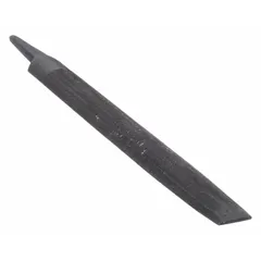 Double-cut half-round file with safe edge and smooth cut, 8 in length without tang, 13/16 in width, 15/64 in thickness. Tapers toward point with black oxide finish. Used for shaping and smoothing metal, wood, or plastic; safe edge allows work in corners without damaging adjacent surfaces.