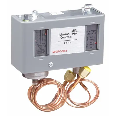 JOHNSON CONTROLS Dual Pressure Control: SPST, 12 in Hg to 80 psi Low Side, 100 psi to 500 psi High Side - Dual Pressure Controls