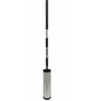 This long-handle stretch wrap dispenser accepts rolls with a minimum width of 12 in and a maximum width of 18 in, fitting core sizes of 2 in, 3 in, or 2 1/2 in. It is used in warehousing and logistics to apply stretch film around pallet loads, improving wrapping efficiency and reducing operator fatigue