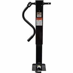 This trailer jack provides vertical support for heavy trailers during loading, unloading, or storage. It features a Sidewind handle and Weld-On mounting for secure attachment. With a 12,000 lb static load capacity and 54 in maximum lift height, it is suited for industrial, agricultural, and commercial applications. The Square Foot Plate base offers stability on various surfaces.