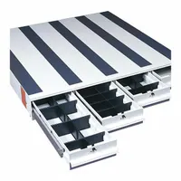 This WEATHER GUARD storage drawer is designed for organizing tools and parts in service trucks or vans. It features four shelves and a white finish, with an overall width of 48 inches and depth of 49 inches. Suitable for heavy-duty trades such as HVAC, plumbing, and electrical work
