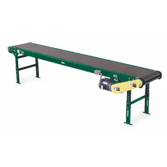 General purpose slider bed belt conveyor with 18-inch belt width, fixed speed of 60 fpm, and maximum load capacity of 475 lb. Powered by a 230/460 V AC motor. Suitable for moving bulk or packaged items in warehouses, distribution centers, and manufacturing lines for sorting, assembly, and packaging applications.